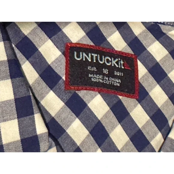 UNTUCKIT Belleza Button Up Long Sleeve Blue White Gingham Shirt Size 16 - Picture 5 of 5
